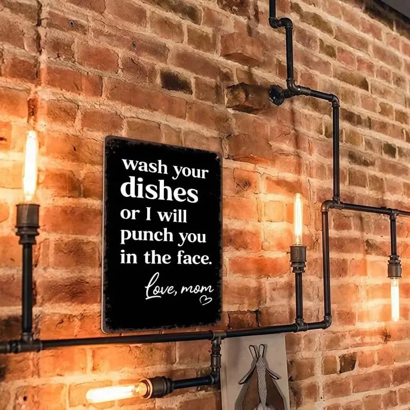 🥊 Rolig metallskylt med texten ”Wash Your Dishes” – Rolig väggdekoration till köket – 20 x 30 cm, vattentät plåt 🍽️