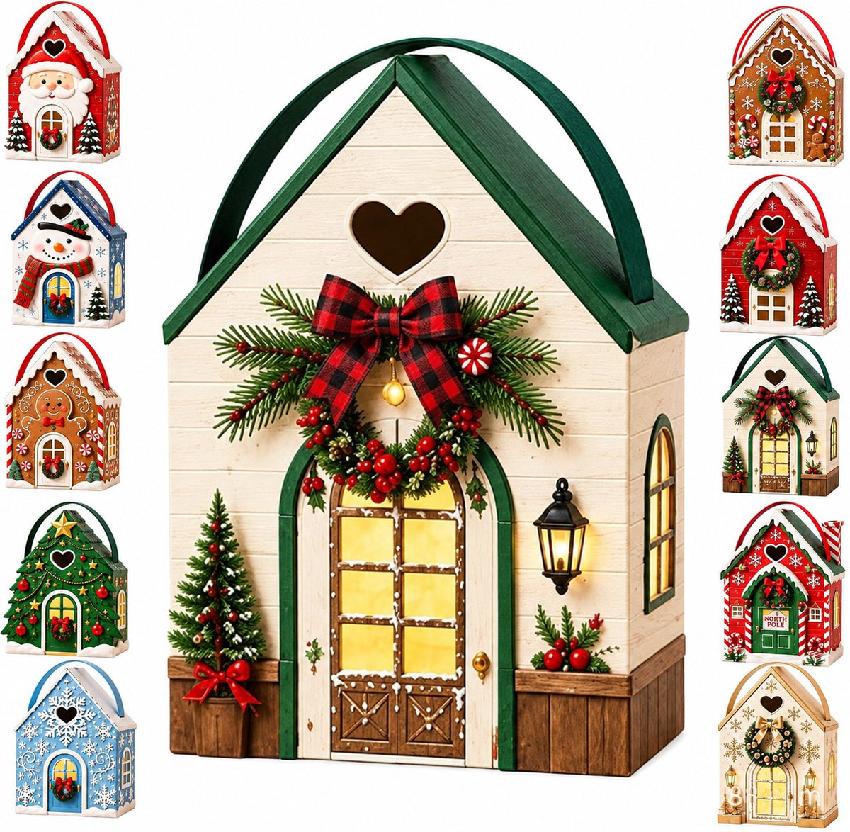 🏠 Presentask med ”Christmas Cottage”-handtag – festlig 3D-förpackning i form av ett hus för små godsaker