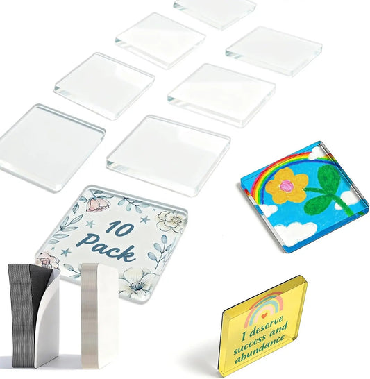 🎞✂10-pack med 5 x 5 cm stora, genomskinliga akrylmagneter för kylskåpet med självhäftande baksida – fyrkantiga magnetiska fotoramar med fantastisk 3D-effekt 💕