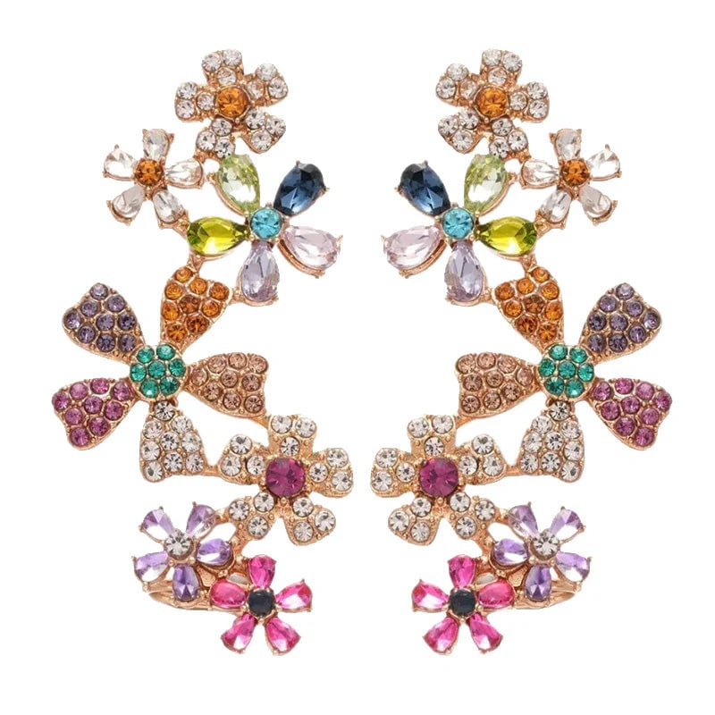 🌸 50 % RABATT UNDER BEGRÄNSAD TID! ✨ Öronhängen med livfullt blommönster – flerfärgade strassstenar, lätta, allergivänliga 💎