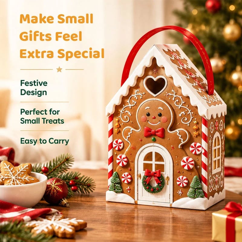 🏠 Presentask med ”Christmas Cottage”-handtag – festlig 3D-förpackning i form av ett hus för små godsaker