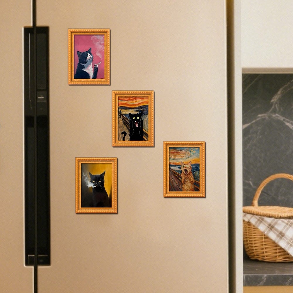 🌹 Söta kylskåpsmagneter med katter – Förtrollande kattdekorationer med ram för hemmet och kontoret 🐱✨