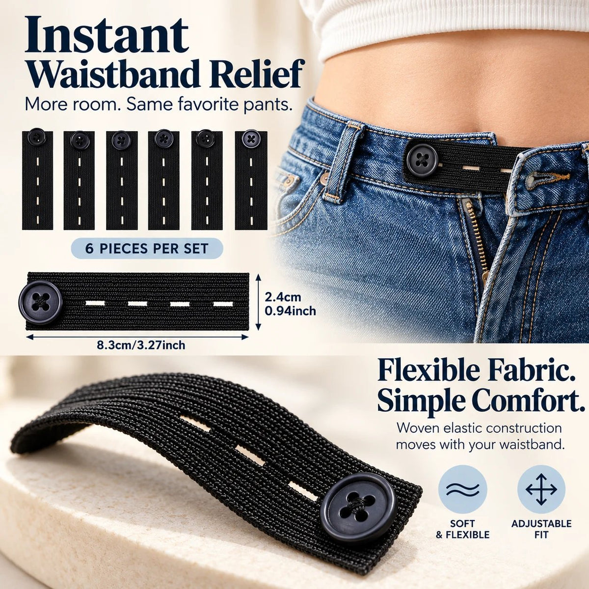 👖 Knappar för förlängning av elastisk midja – Justerbar komfort