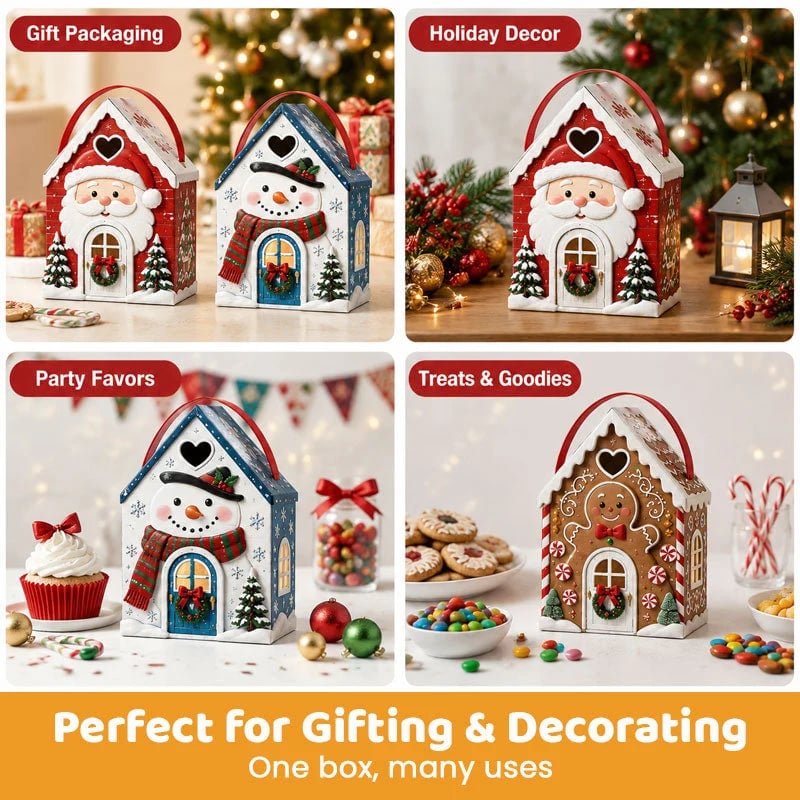 🏠 Presentask med ”Christmas Cottage”-handtag – festlig 3D-förpackning i form av ett hus för små godsaker
