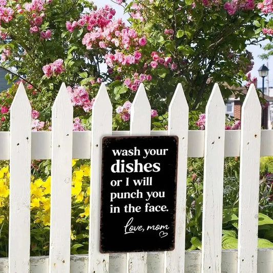 🥊 Rolig metallskylt med texten ”Wash Your Dishes” – Rolig väggdekoration till köket – 20 x 30 cm, vattentät plåt 🍽️