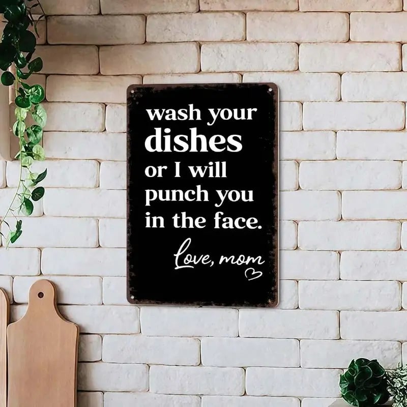 🥊 Rolig metallskylt med texten ”Wash Your Dishes” – Rolig väggdekoration till köket – 20 x 30 cm, vattentät plåt 🍽️