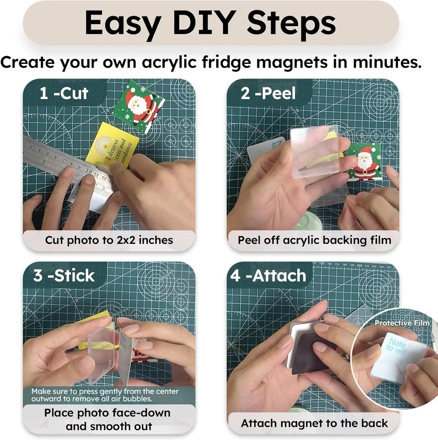 🎞✂10-pack med 5 x 5 cm stora, genomskinliga akrylmagneter för kylskåpet med självhäftande baksida – fyrkantiga magnetiska fotoramar med fantastisk 3D-effekt 💕