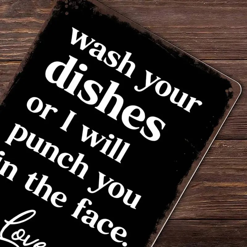 🥊 Rolig metallskylt med texten ”Wash Your Dishes” – Rolig väggdekoration till köket – 20 x 30 cm, vattentät plåt 🍽️
