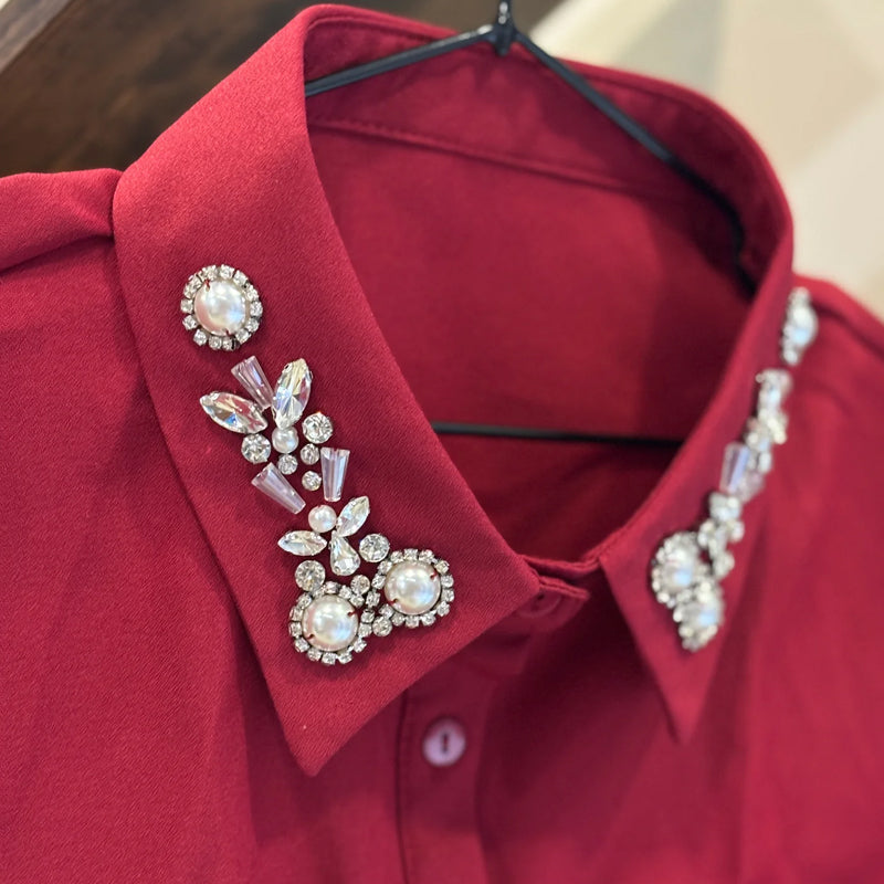 Diamant- och pärlfalskt krage