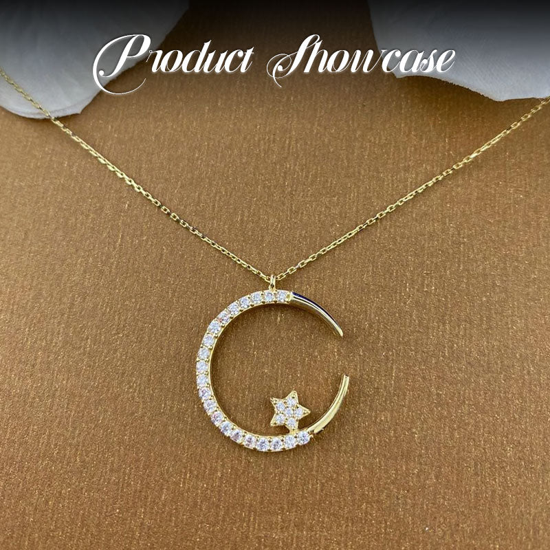 Superglänsande utsökt zirkonstjärna-mån-halsband