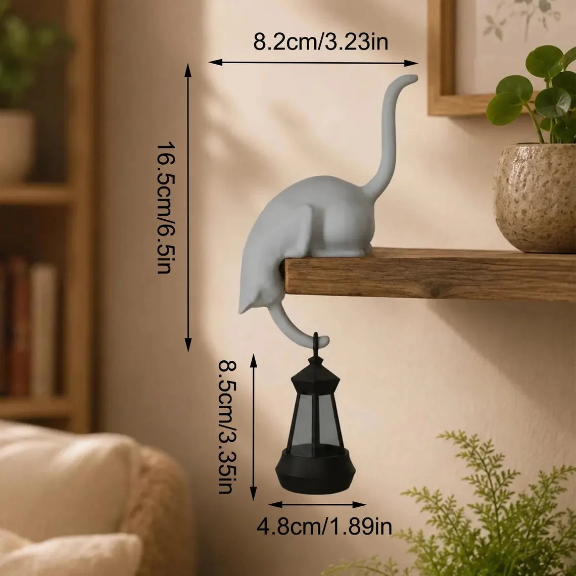 🐈‍Söt kattfigur till bokhyllan med LED-lampa – Söt dekoration till bokhyllan och praktisk nyckelhållare