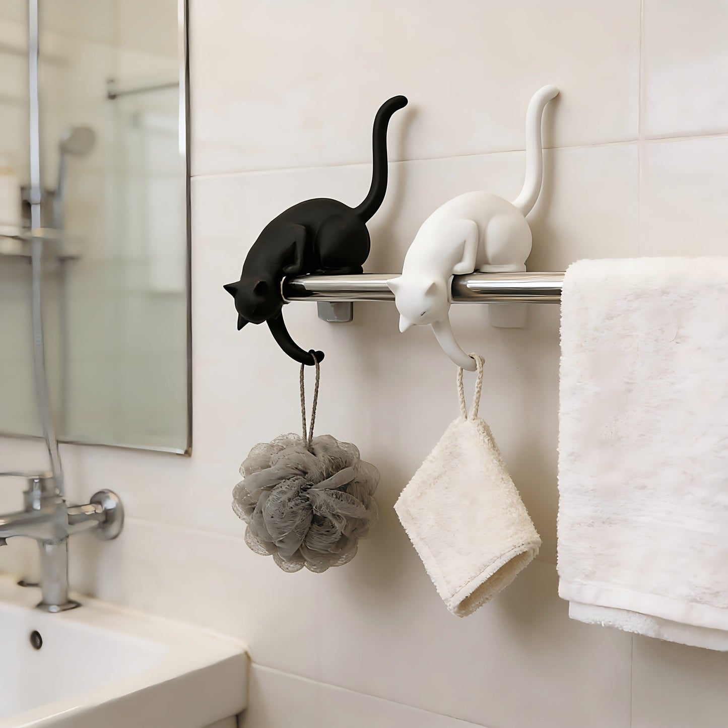 🐈‍Söt kattfigur till bokhyllan med LED-lampa – Söt dekoration till bokhyllan och praktisk nyckelhållare