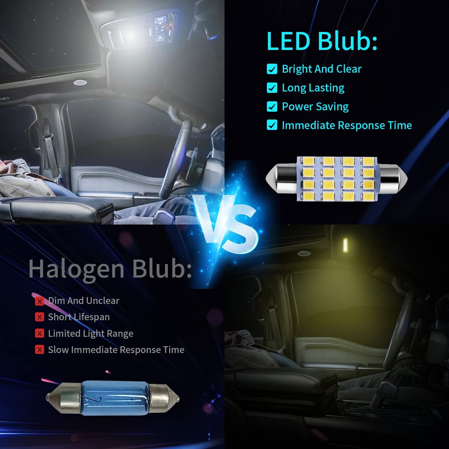 💡 LED-belysningssats för bilinteriör, 42 delar – uppgradering med extra stark belysning