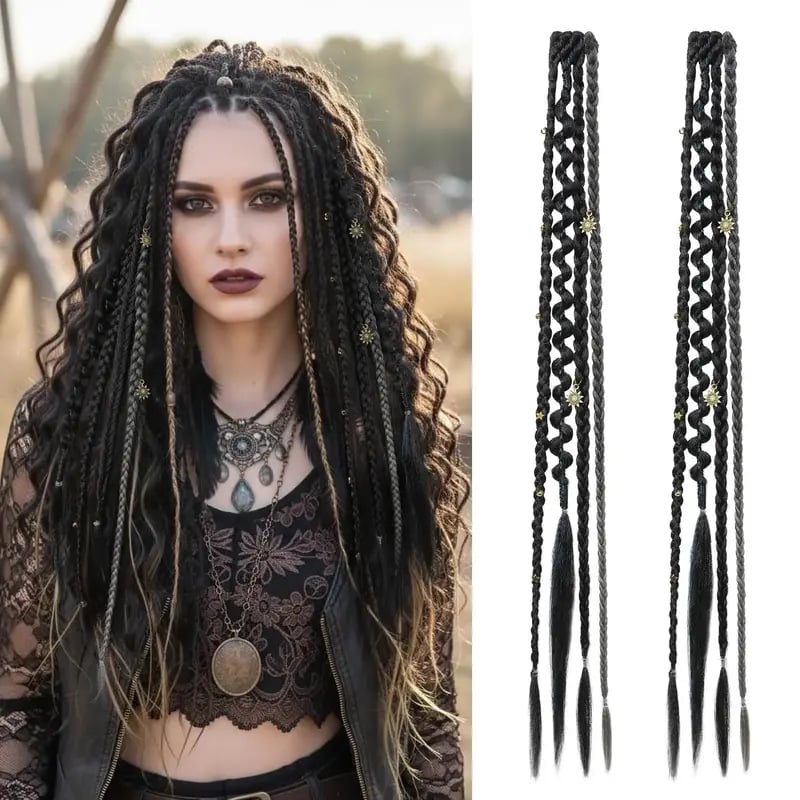🌿🎨 Boho-flätor med pärlor och klämfäste – Enkel förvandling av frisyren för festivaler och vardagen (✨2 st.)