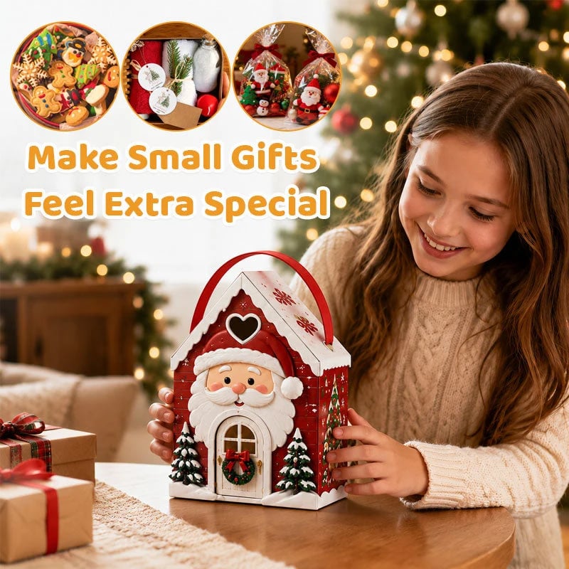 🏠 Presentask med ”Christmas Cottage”-handtag – festlig 3D-förpackning i form av ett hus för små godsaker