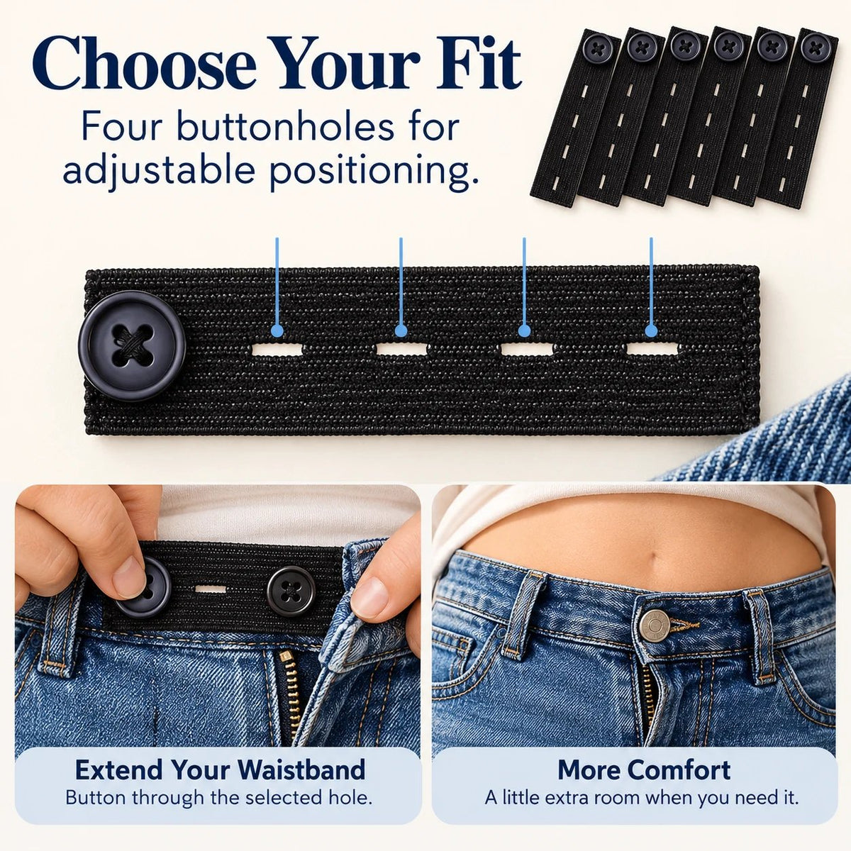 👖 Knappar för förlängning av elastisk midja – Justerbar komfort