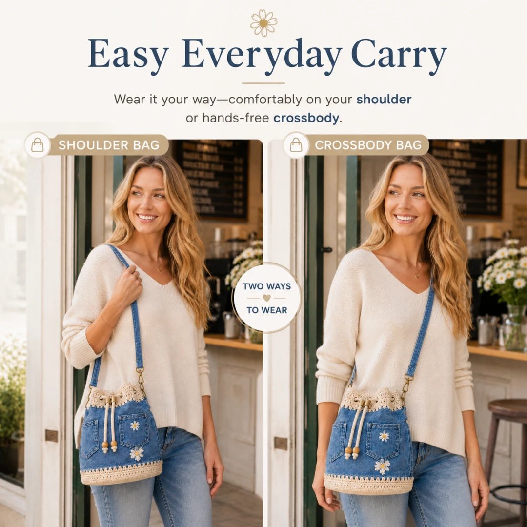 🔥Hett erbjudande! 50 % rabatt!✨👜Handgjord virkad denimväska i hinkform