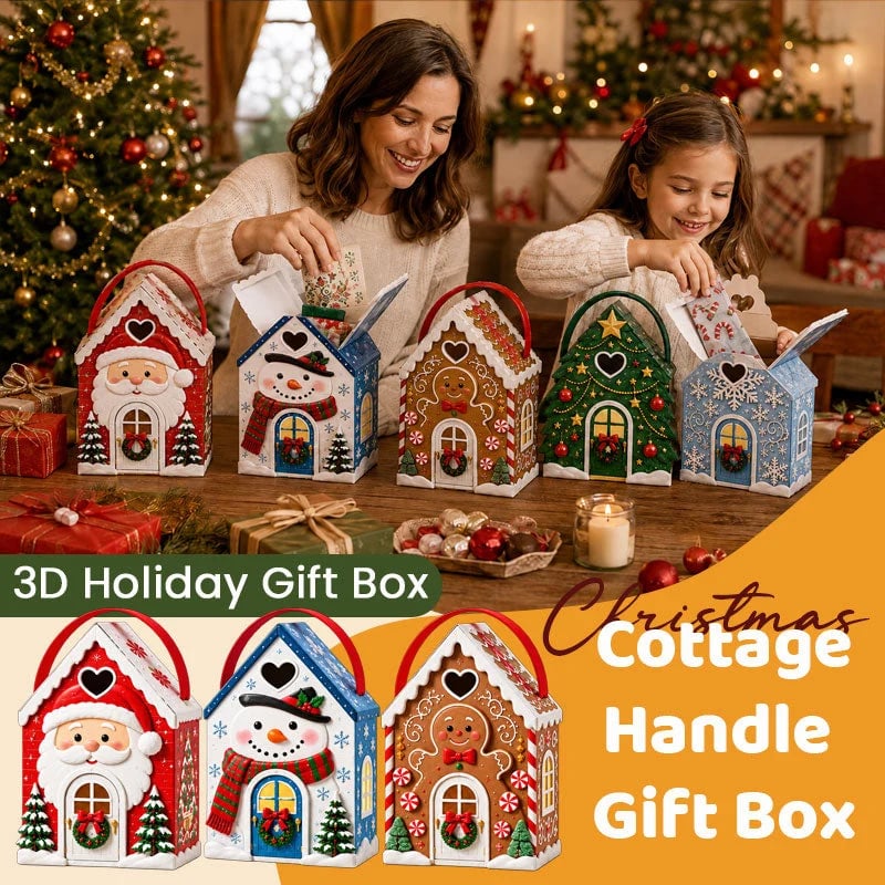 🏠 Presentask med ”Christmas Cottage”-handtag – festlig 3D-förpackning i form av ett hus för små godsaker