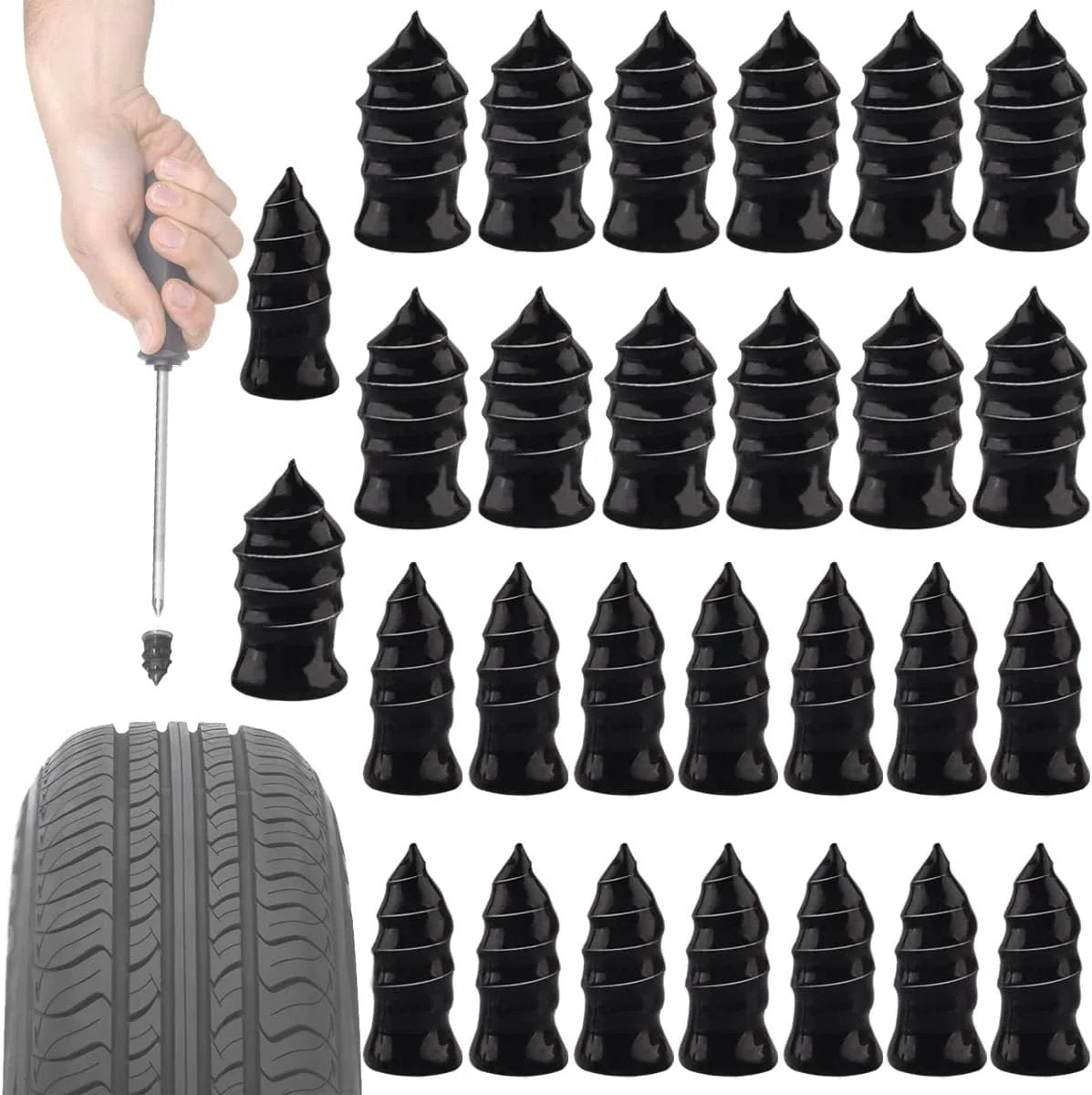 🎯【49% sista dagen】Explosionssäkra däckreparationsgummispikar 🔧Gratis skruvmejsel